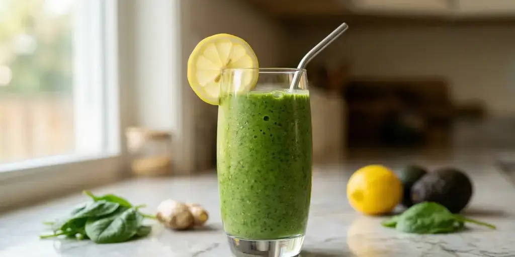 Batido revitalizante de espinacas con un toque de limón, perfecto para empezar el día con vitalidad