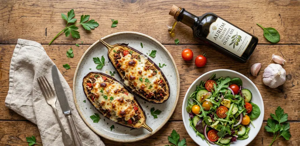 Berenjena Rellena de quinoa receta león